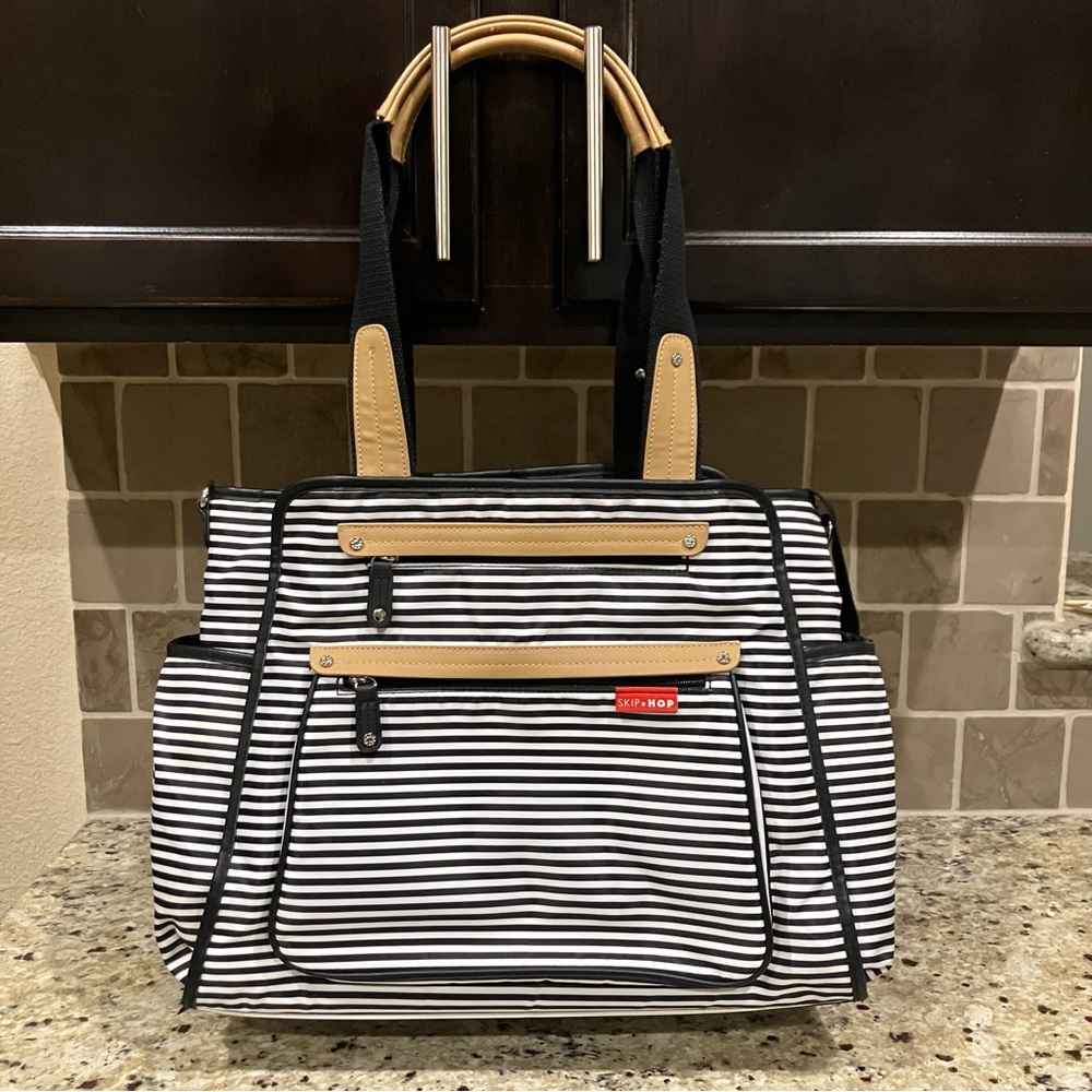 Skip Hop Grand Central Black and White Striped Diaper Bag